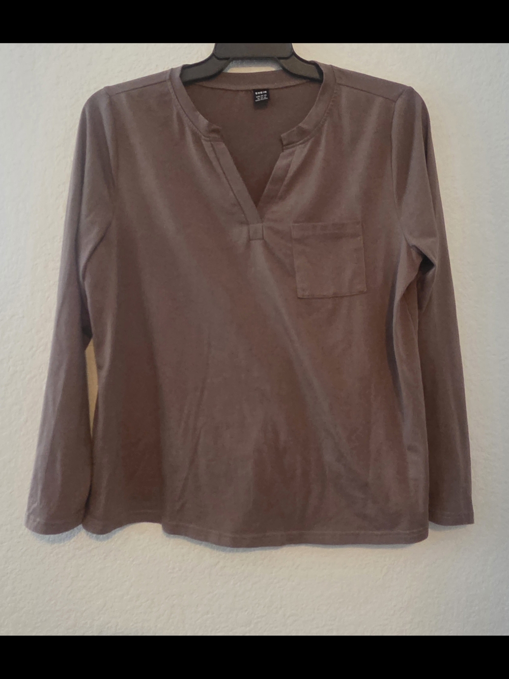 SHEIN Brown Long Sleeve Split-Neck Top